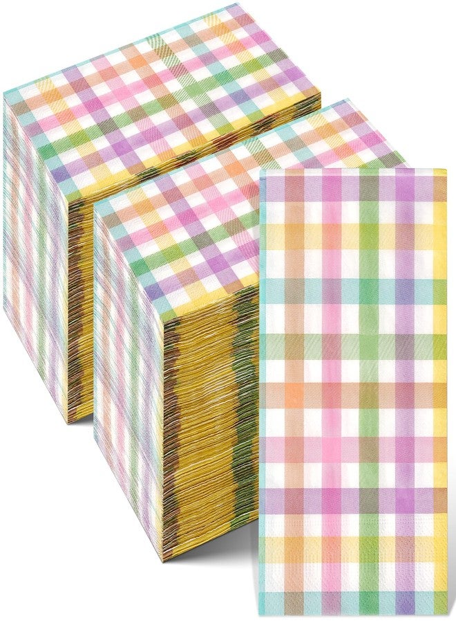 Jectivs 100Pcs Easter Pastel Buffalo Plaid Napkins Decorations,Disposable Spring Purple Pink Blue Yellow Guest Hand Paper Napkins for Home Bathroom Wedding Baby Shower Picnic Easter Birthday Party Supplies - Image 1